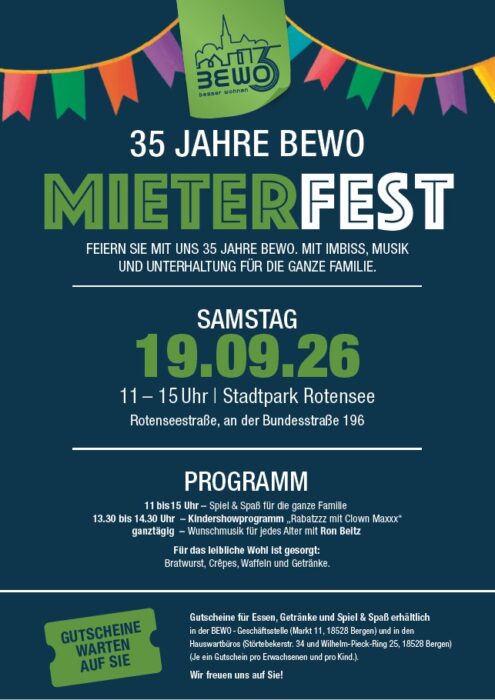 Bewo - besser Wohnen auf Rügen - Unser Mieterfest am 19.09.2026